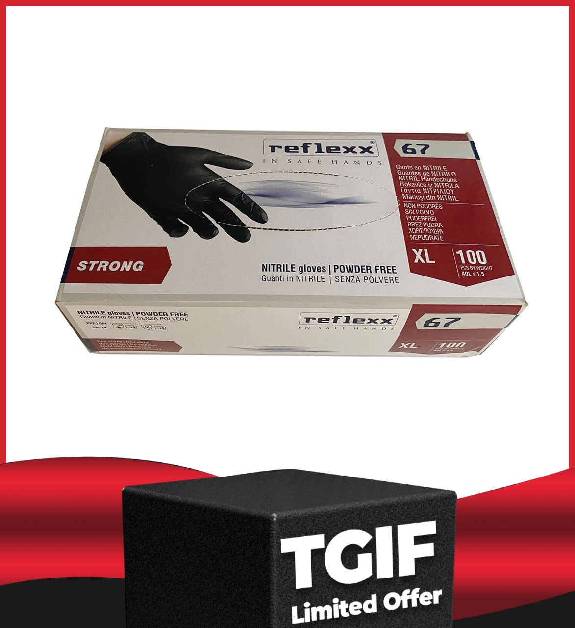 Black Nitrile Powder Free Gloves X-Large (100pcs)